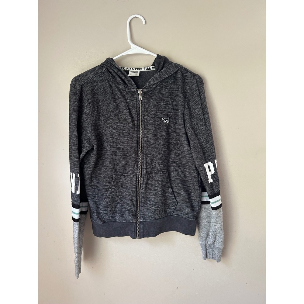 PINK VS Gray Full Zip Hoodie Sweatshirt Dog Logo Athleisure Lounge Y2K